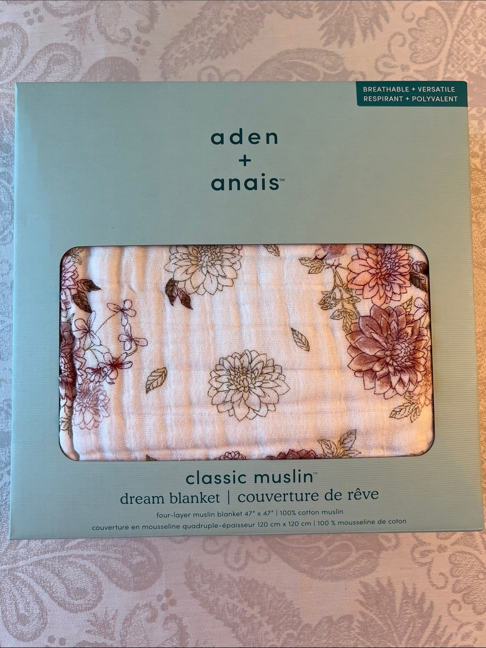 aden + anais Floral Muslin Blanket - Pink and Brown Blooms